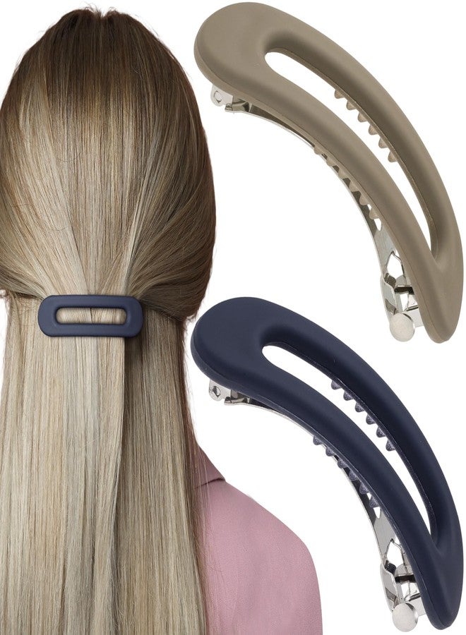 SmallCat 2 Pcs Hair Barrettes for Women, Strong Hold Barrettes for Hair, Non-Slip French Barrette Hair Clips, Flat Hair Clips for Women (Gray, Blue) - Image 1